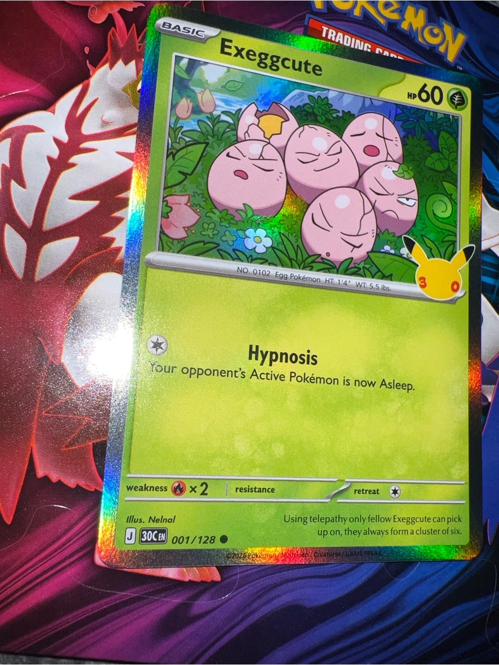 Pokémon Exeggcute Holographic Card - Green Pink